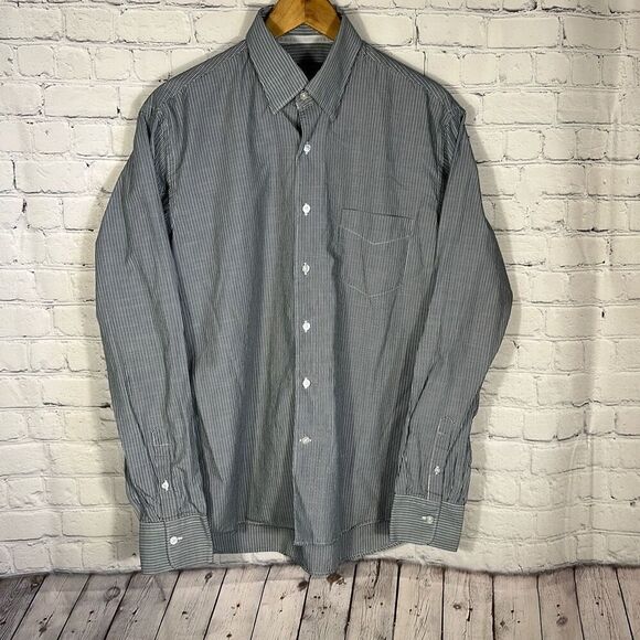 Canali Button up Shirt Size Large L  Made in  Italy Cotton Gray Striped SPOT - Picture 1 of 10
